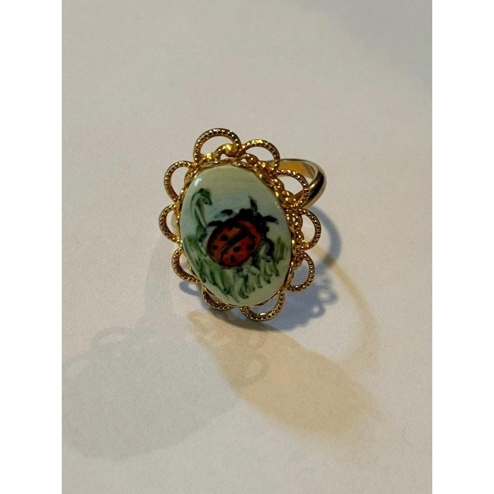 Cute Adjustable Gold tone Ladybug Ring